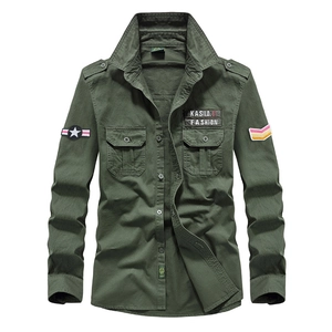 Camicia cargo militare verde esercito a maniche lunghe con toppe tattiche e spalline
