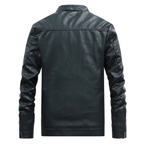 Dunkelgraue Herren Motorrad Lederjacke mit Stehkragen und detaillierten Rückennähten