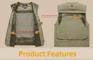Detail view of khaki tactical vest featuring breathable mesh lining and large back pocket