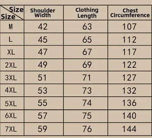 Detailed size chart for multi-pocket outdoor vest showing measurements from M to 7XL