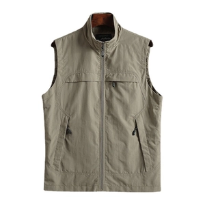 Men's Outdoor Casual Vest Polyester Stand Collar Multi Pockets Windproof Breathable Fishing Photography Classic Cargo Style