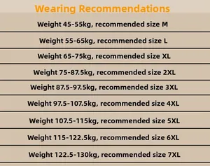 Detailed size chart for outdoor multi-pocket fishing vest from size M to 7XL plus size