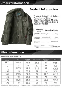 Size chart for winter fleece jacket showing chest and shoulder measurements in centimeters