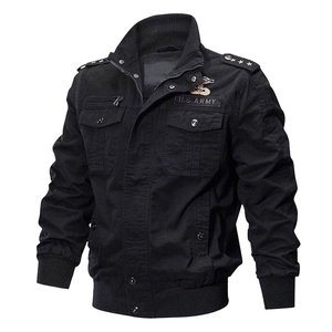 Men's black tactical flight jacket with U.S. ARMY embroidery and utility pockets