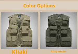 Outdoor functional fishing vests in khaki and army green with multi-pocket design