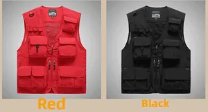 Detail of multi-pocket outdoor vest featuring mesh lining and zipper closure