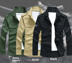 Tactical shirts in green, khaki, and black featuring epaulets and dual chest pockets