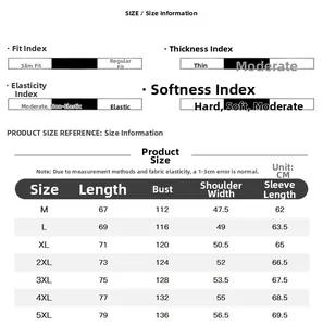 Guide des tailles pour veste d'hiver homme du M au 5XL avec mesures en CM pour la poitrine