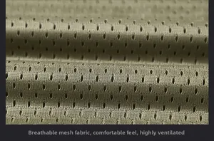 Macro shot of breathable khaki mesh fabric lining used for outdoor fishing vest