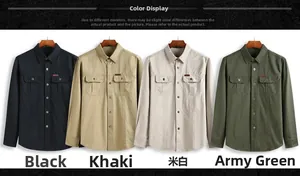 Workwear long sleeve shirts in black, khaki, white and green with double chest pockets