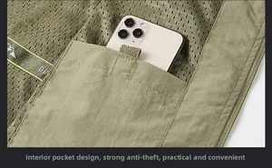 Detail of internal security pocket with mesh lining and mountain logo for men vest