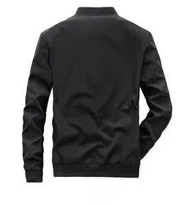 Classic black bomber jacket featuring ribbed collar and hem in a clean back view