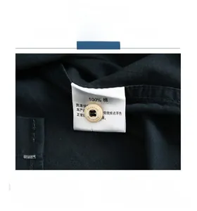Close-up of dark blue 100% cotton shirt featuring buttons and breathable fabric texture