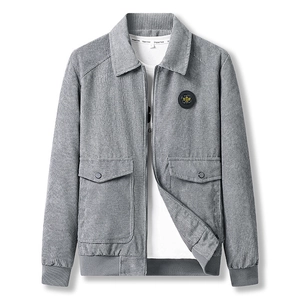 Veste Décontractée en Velours Côtelé pour Hommes Avec Décoration de Patch Fermeture Éclair Revers Coupe-vent Manches Longues Style Vêtements de Travail Manteau de Baseball