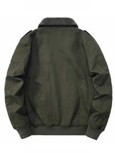 Vue arrière du blouson aviateur vert armée avec col en fausse fourrure grise et bord-côte