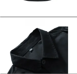 Close-up of the black shirt collar featuring a size M label and fine texture details