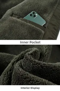 Détail de veste vert olive avec poche intérieure pour téléphone et doublure polaire chaude