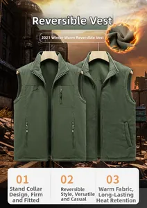 Détail du gilet réversible vert armée avec doublure polaire chaude et tissu coupe-vent
