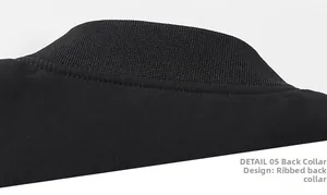 Detail view of the black jacket ribbed neckline and high-quality stitching on back collar