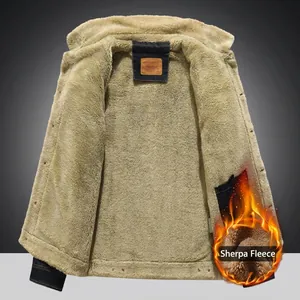 Men's winter denim jacket with thick faux shearling lining in a classic relaxed fit