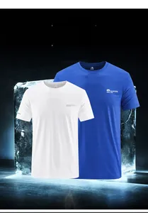 Close-up of breathable mesh texture on men's quick-dry sport t-shirt with ice block effect