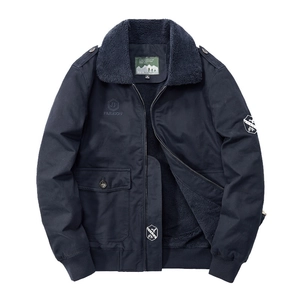 Veste aviateur d'hiver bleu marine pour hommes avec col polaire et écussons montagne