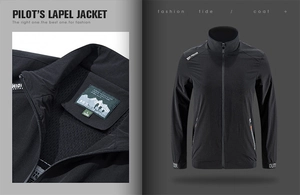 Dettagli della giacca outdoor con fodera a rete, collo alto e tasche con zip