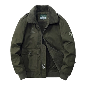 Blouson aviateur pour hommes vert olive avec col polaire chaud et poches cargo militaires