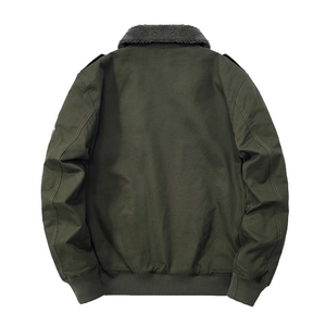 Blouson aviateur homme vert armée avec col en polaire grise et bords-côtes élastiques