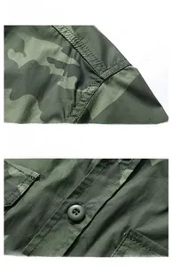 Détail des coutures d'épaule et de la fermeture à bouton de la chemise camo homme