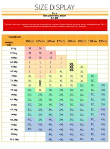 Size chart for men's cotton shirt showing height in cm and weight recommendations from M to 4XL