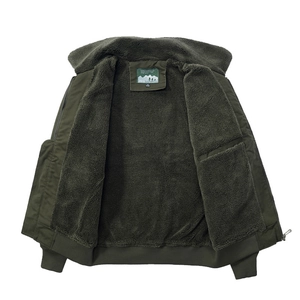 Blouson aviateur homme vert armée avec doublure en polaire épaisse et bords-côtes