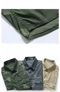 Détail de la couture de l'ourlet et options de couleurs pour chemises camouflage