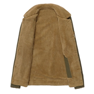 Men's olive green fleece lined work jacket with durable fabric and inner pocket