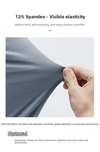 Detail showing high-stretch breathable gray fabric with 12% spandex for men's t-shirts
