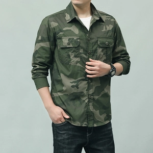 Chemise Camouflage Homme Manches Longues 100% Coton Outdoor Cargo Militaire Décontracté Haut Avec Doubles Poches Respirant Résistant Chemise de Travail