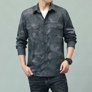 Chemise camouflage à manches longues pour hommes avec poches poitrine, séchage rapide