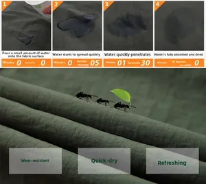 Macro detail of dark green quick-dry outdoor fabric showing abrasion resistance and fast absorption