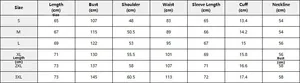 Detailed size chart for men's vintage motorcycle PU jacket with S-3XL measurements in cm