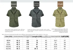 Size chart table for quick-dry outdoor shirts showing shoulder bust and length in CM