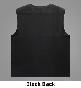 Detailed back view of men's black mesh vest for outdoor activities and fishing