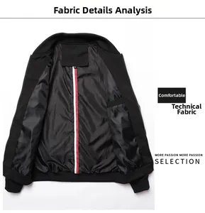 Detail of black jacket interior with tech fabric and red white blue striped ribbon trim