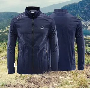 Detail view of lightweight navy sun protection jacket showing front and back design
