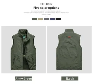 Detailed front and back view of green outdoor vest with mesh lining and metal zippers