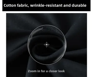 Close-up macro detail of anti-wrinkle navy cotton fabric showing high-density texture