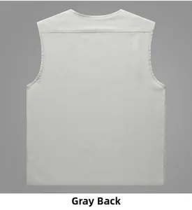 Detailed back view of men's grey outdoor mesh vest with reinforced double stitching