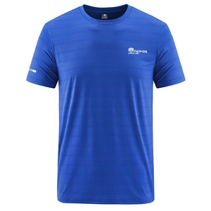 Royal blue breathable round neck T-shirt with chest logo and reflective sleeve detail