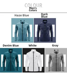 Detail view showing five colors of lightweight men's ice silk sun protection jackets