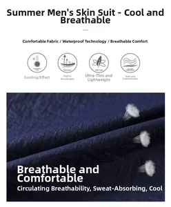 Detail of blue men's sun jacket showing breathable, waterproof and cooling fabric texture