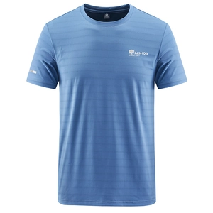 Men's sky blue breathable crew neck t-shirt with fashion shield print and silver sleeve detail